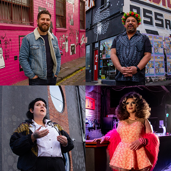 a compilation image of 4 queer advocates speaking at the camera.