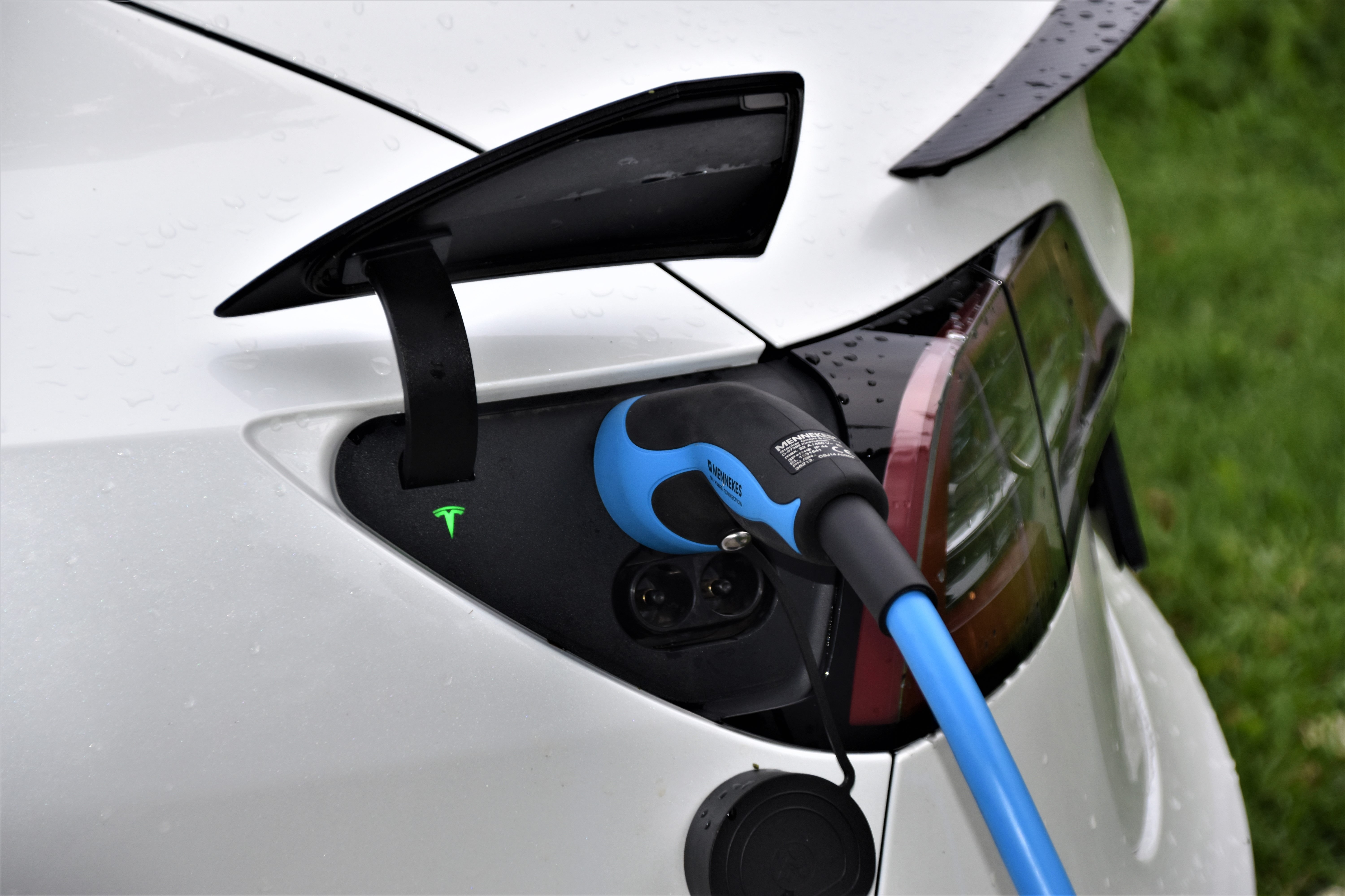 An electric vehicle charging 